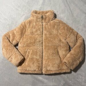 Hollister Co. Tan Light Brown Women’s Puffer Sherpa Jacket with pockets (M)